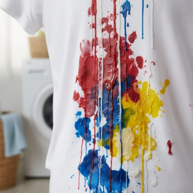 Camiseta blanca de algodón orgánico manchada