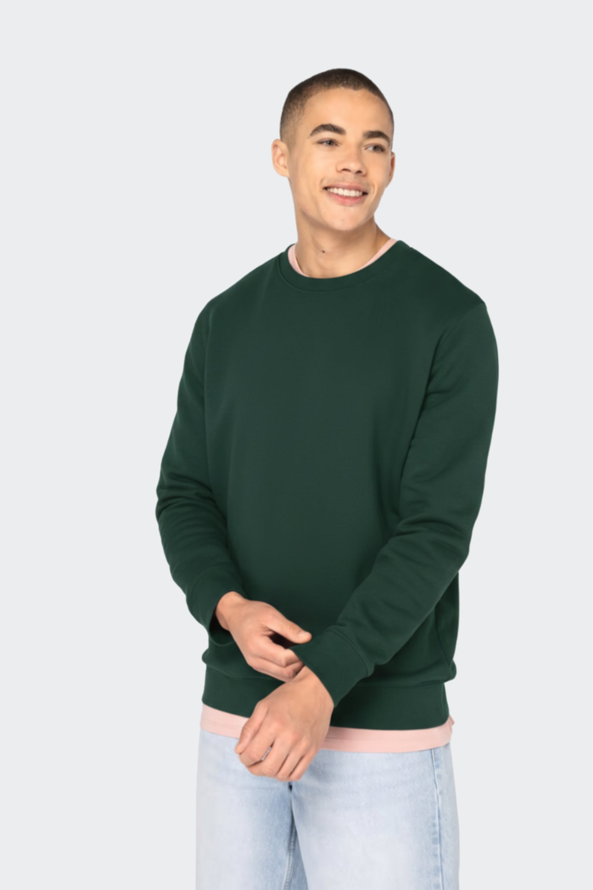 Sudadera de algodón orgánico sin capucha - Verde pino