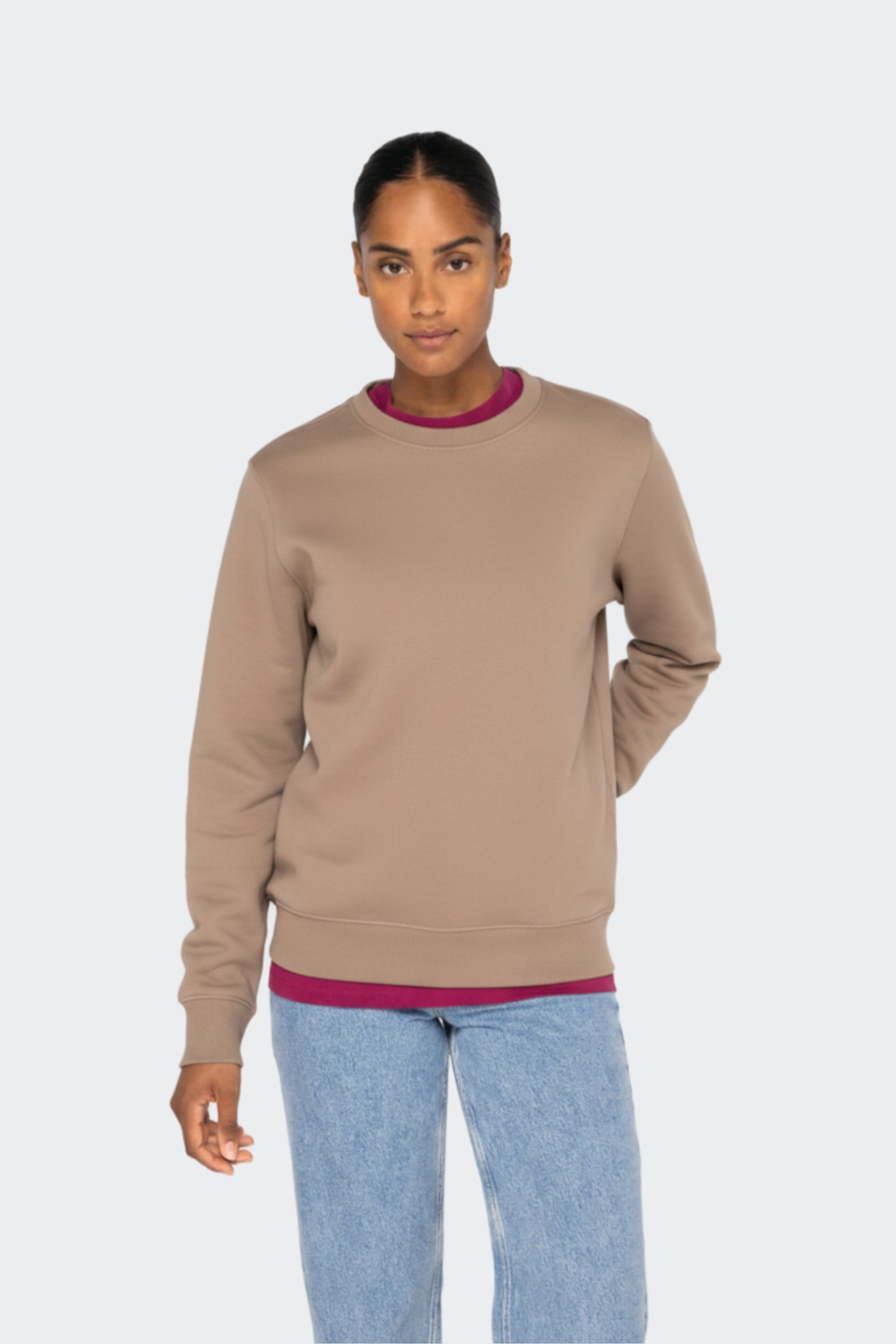 Sudadera mujer de algodón orgánico sin capucha - Arena