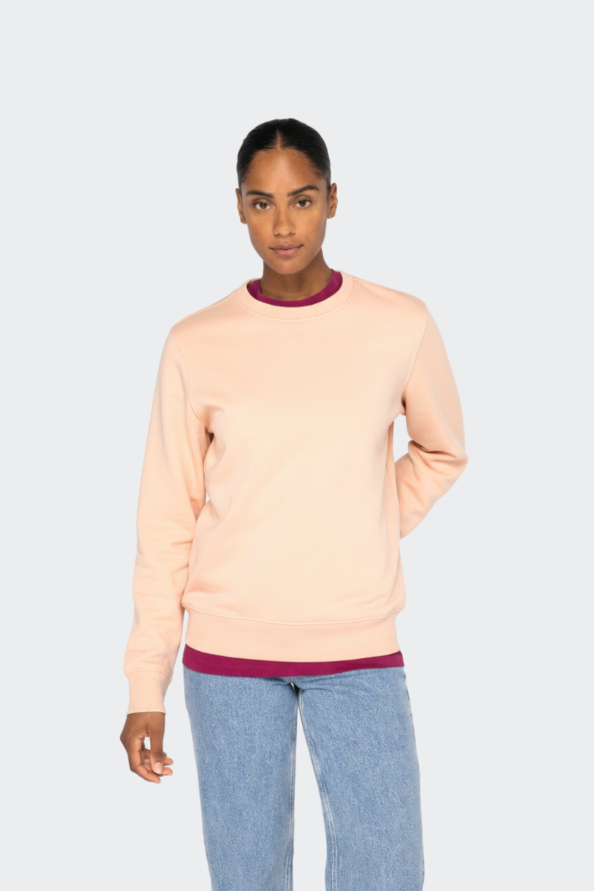 Sudadera mujer de algodón orgánico sin capucha - Pastel