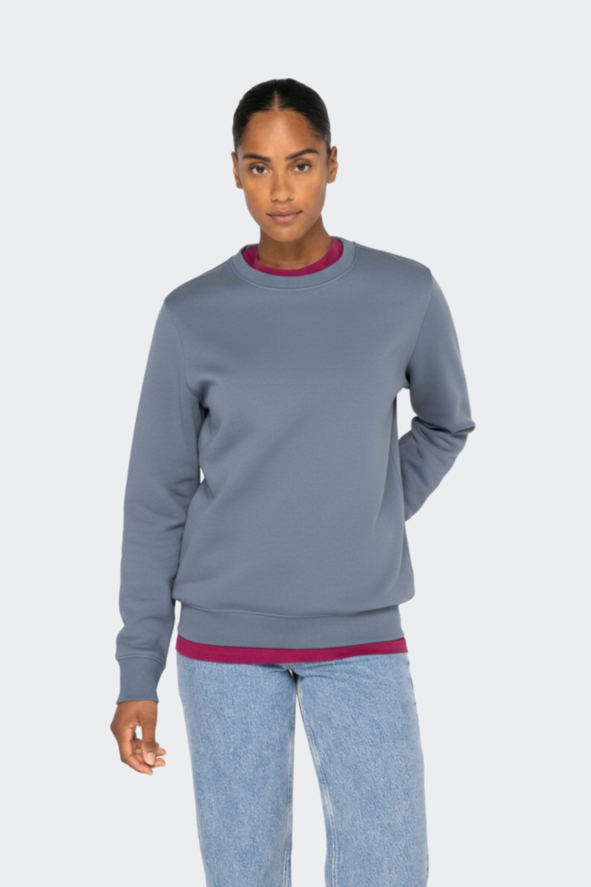 Sudadera mujer de algodón orgánico sin capucha - Azul acero