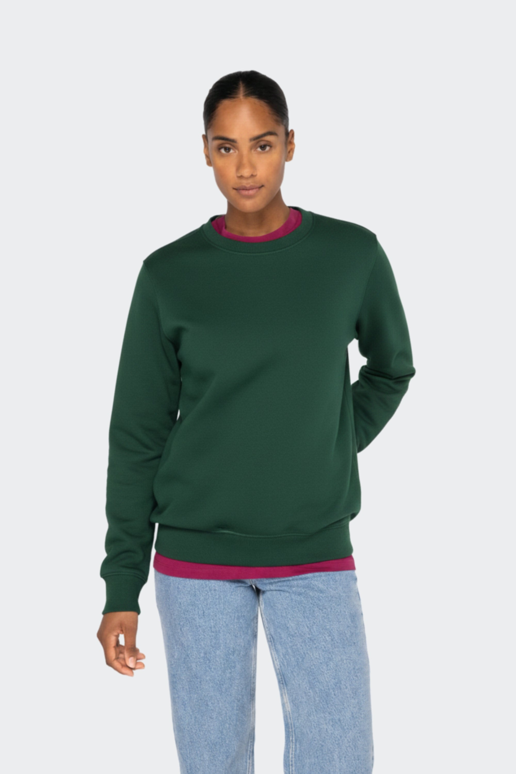 Sudadera mujer de algodón orgánico sin capucha - Verde pino