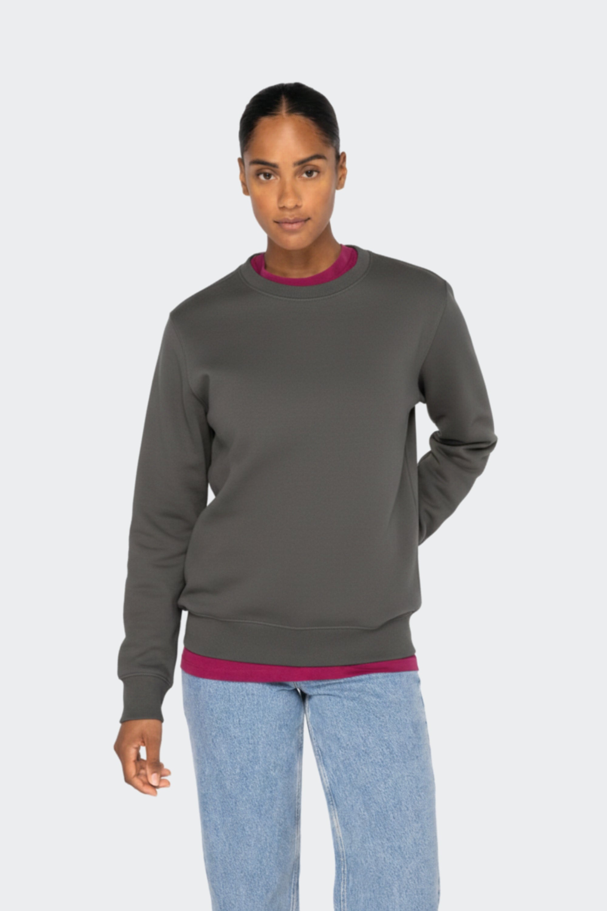 Sudadera mujer de algodón orgánico sin capucha - Ebony
