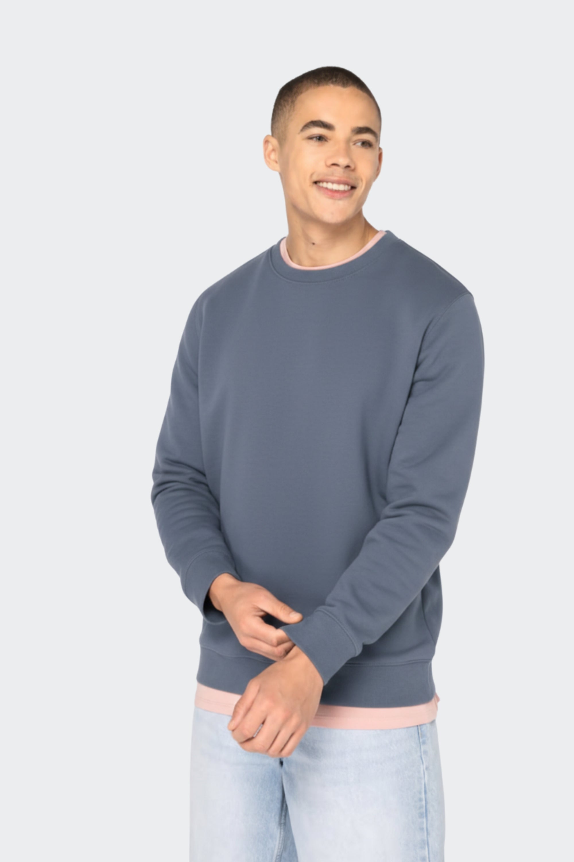 Sudadera de algodón orgánico sin capucha - Azul acero