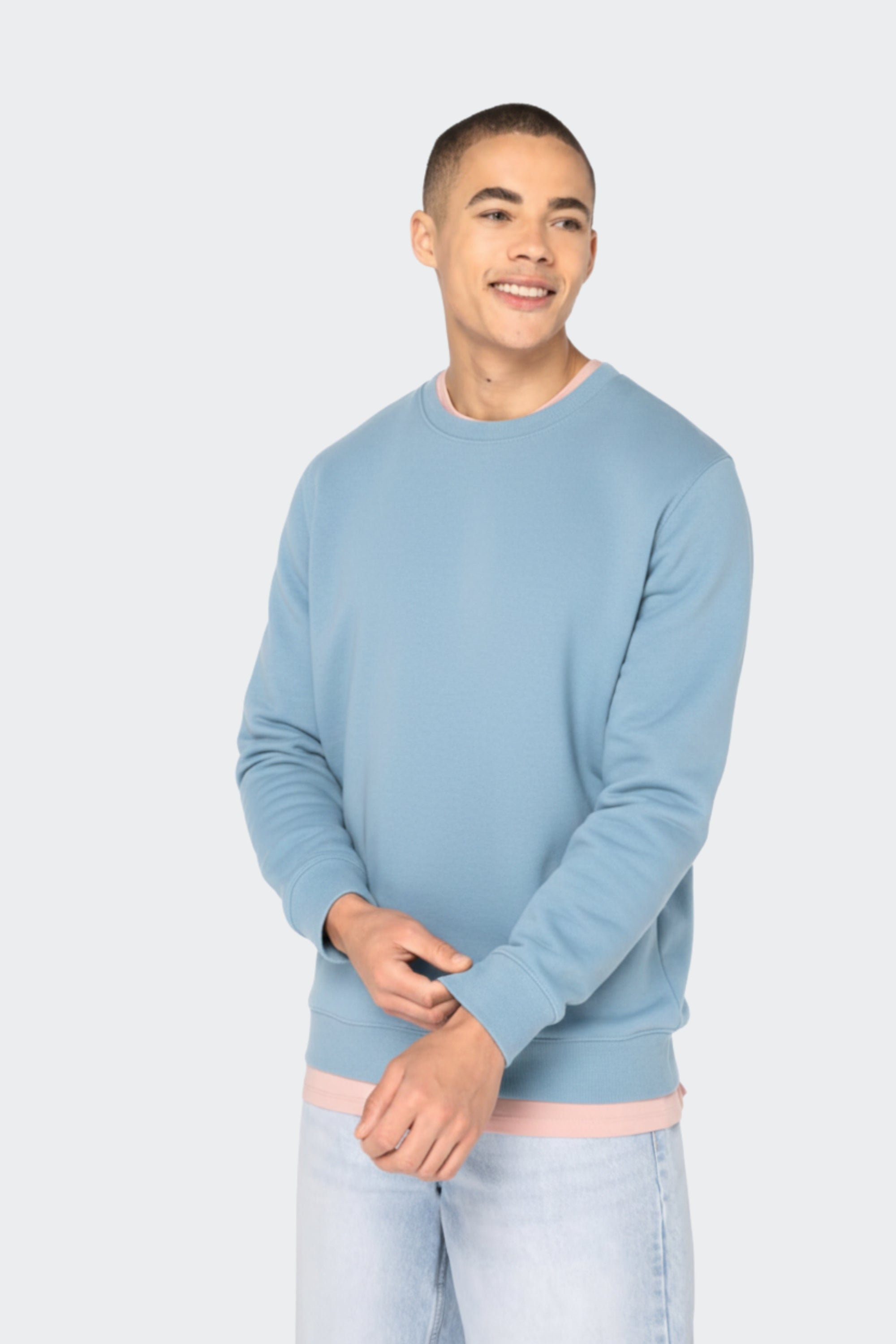 Sudadera de algodón orgánico sin capucha - Celeste