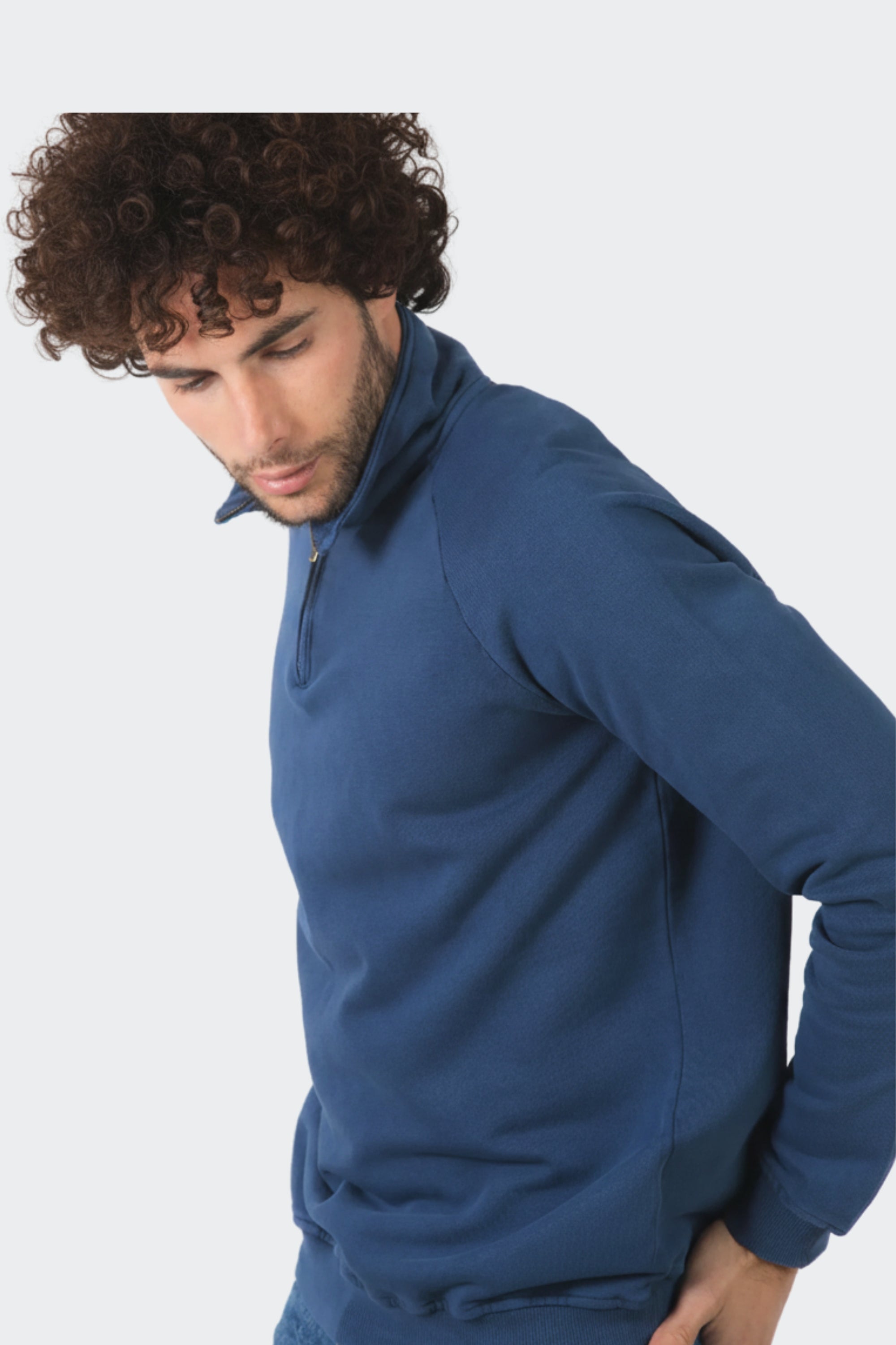 Sudadera half zip de algodón orgánico - Azul marino