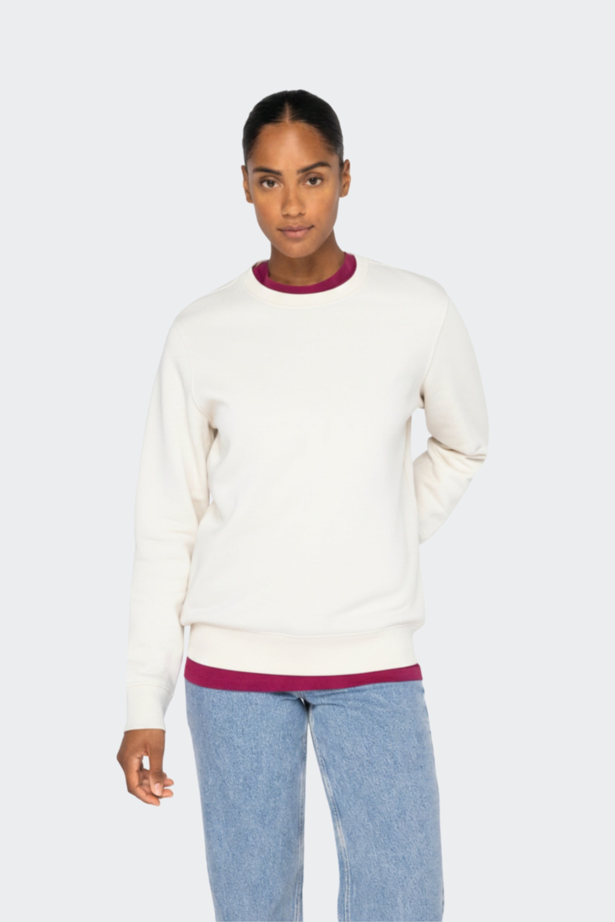 Sudadera mujer de algodón orgánico sin capucha - Crudo