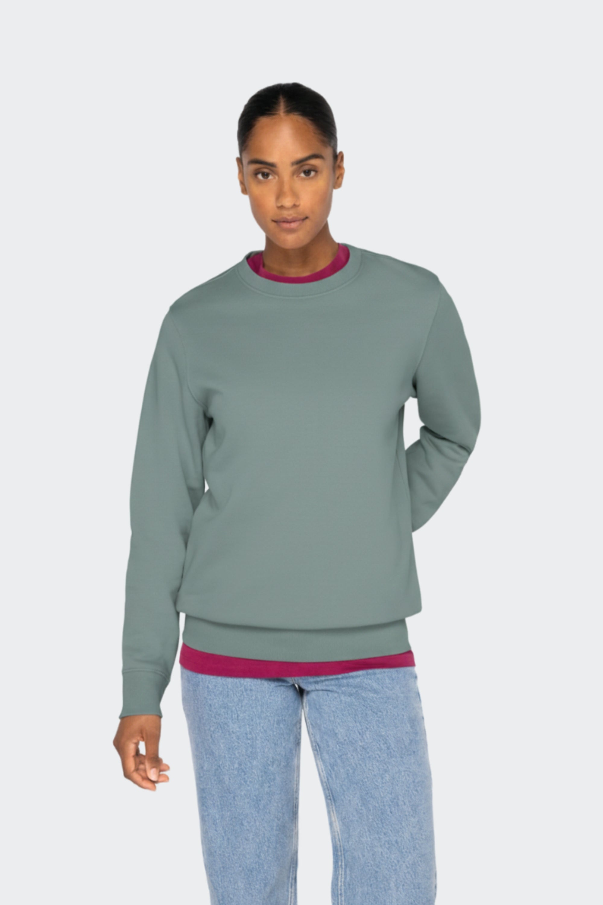 Sudadera mujer de algodón orgánico sin capucha - Verde oliva