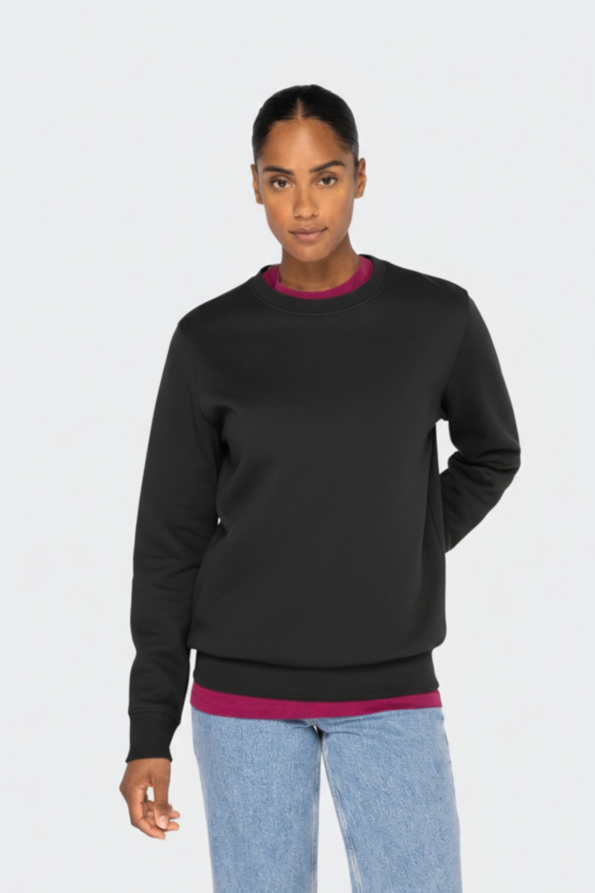 Sudadera mujer de algodón orgánico sin capucha - Negro